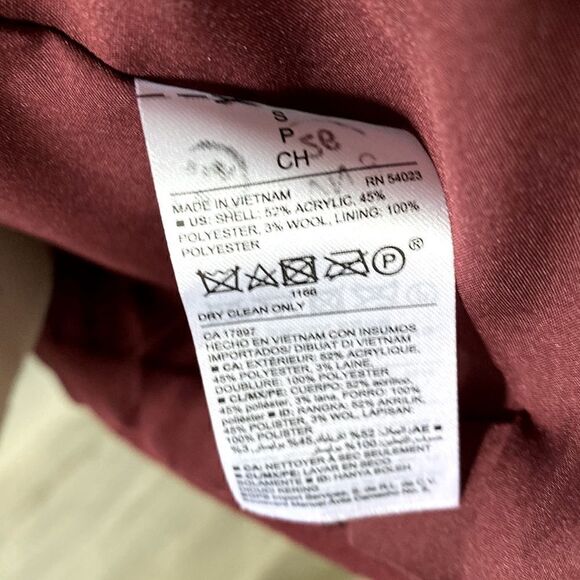 Old Navy Burgundy Wool Blend Pea Coat Pockets Collar S - Picture 7 of 10